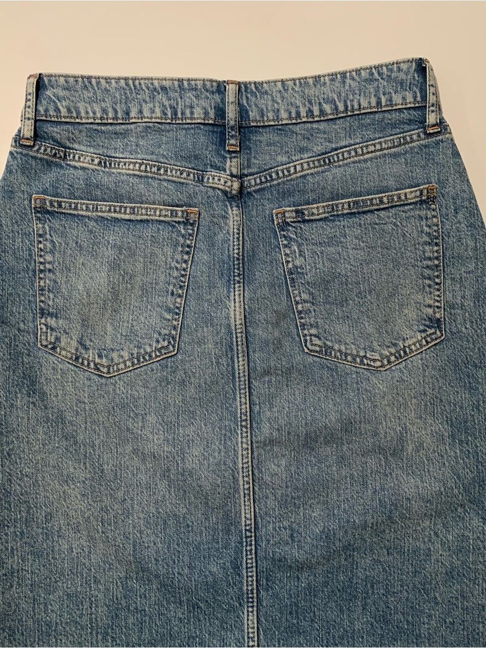 GAP Light Blue Wash Denim Pencil Skirt, Raw Hem Front Slit Western Boho Tall 6T - Picture 8 of 16